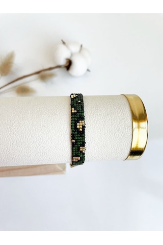 Nevoaccessory Haki Leopar Desenli Miyuki Bileklik Haki