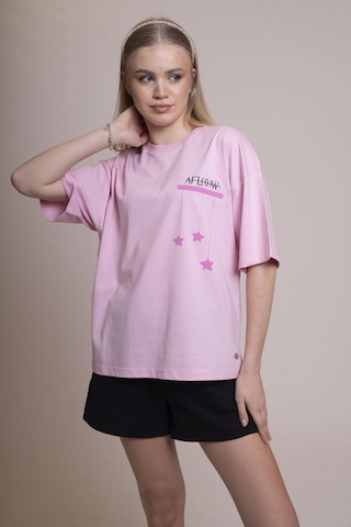 Afloow Muse Oversize Pembe Yıldız Baskılı Tişört %100 Pamuk Trendy, Rahat Ve Şık Unisex Günlük Giyim Pembe