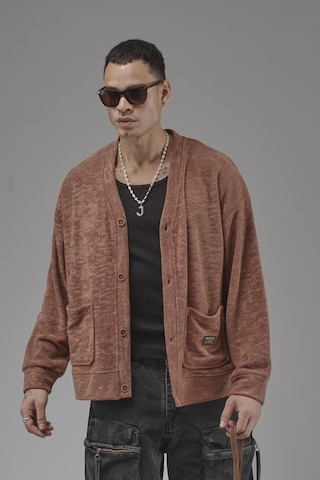 King-Brich Logo Detaylı Oversize Kalıp Erkek Hırka Kahverengi