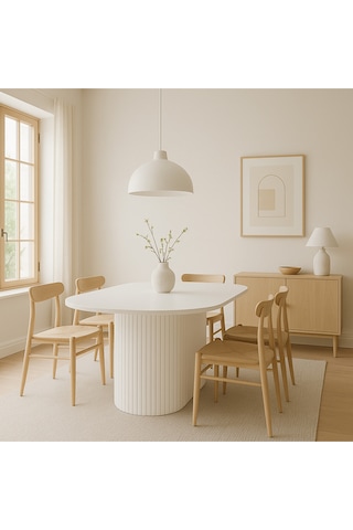 Dolunay 180x90x75cm 36mm Kalın Kenarlı Oval Beyaz Sütunlu Yemek Masası Sadece Masadır Beyaz