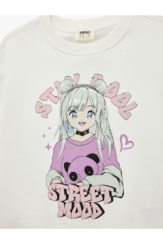 Koton Pamuklu Uzun Kollu Bisiklet Yaka Baskılı Şardonlu Sweatshirt Ekru 6wkg10575ak