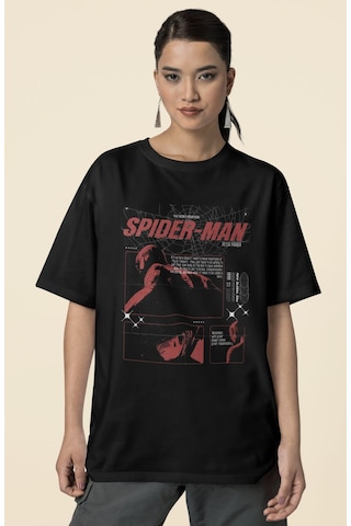 Tasarım Spiderman Örümcek Adam Baskılı Unisex Oversize Peter Park Siyah