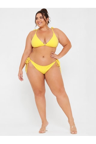 Büyük Beden Geniş Üçgen İpli Boyundan Bağlamalı Kruvaze Kadın Bikini Takım Sarı