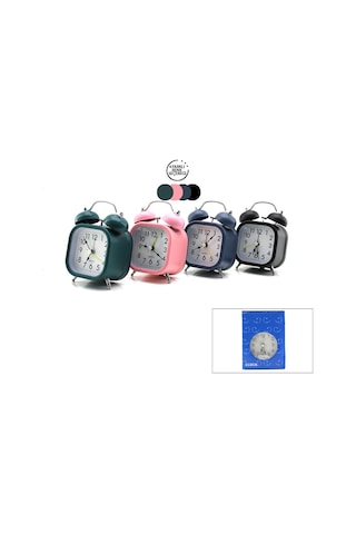 Twin Bell Alarm Clock Bgc-10 Kare Masa Çalar Saat Çap: 8.8cm Pilli Işıklı Metal Kasa Renkli Diğer