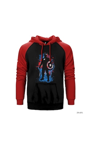 Captain America Stencil Kırmızı Renk Reglan Kol Sweatshirt / Hoodie