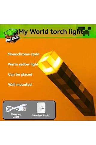 Maoyaya Minecraft Lambası: Şarj Ed., Sesli, El İle Sallan., Çocuklar İçin Parlak Sarı Sarı