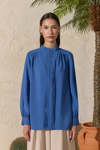 Aker Mavi Nervür Detaylı Modal Gömlek Mavi Mavi
