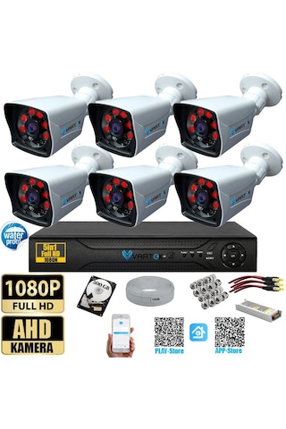 6 Kameralı 500 Gb Hdd 5mp Lensli 1080p Fullhd Kamera Seti - Su Gecirmez- Sabit İp Gerektirmez