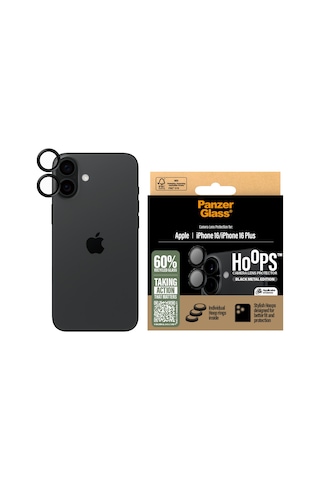 Panzerglass Hoops Apple Uyumlu iPhone 16 16 Plus Siyah Kamera Lens Koruyucu