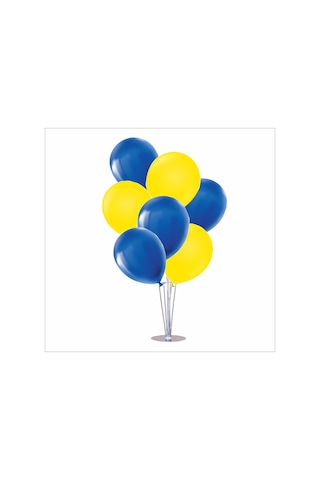 Ayaklı Balon Standı 7li Set, 7 Adet Taraftar Sarı-lacivert Balon Çok Renkli