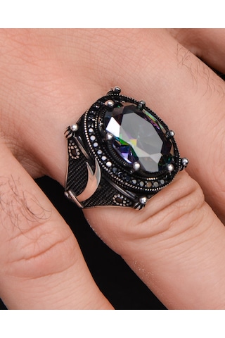 Gümüş Erkek Yüzük Mistik Topaz Taşlı Zülfikar Figürlü 10000100559