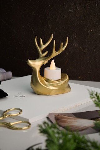 Tekli Dekoratif Hediyelik Gold Altın Tea Light Geyik