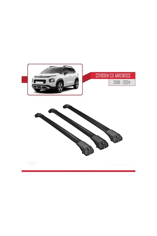 Citroen C3 Aircross 2018 Ve Sonrası İle Uyumlu Ace-1 Ara Atkı Tavan Barı Siyah 3 Adet Bar
