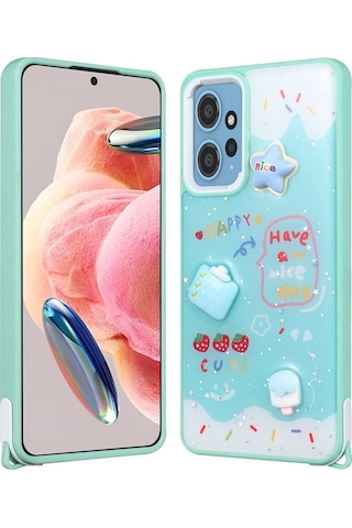 Redmi Note 12 4g Kılıf Parlayan Simli Kabartma Figürlü Cevze Kapak - Mor Ayı Mor Ayı Mor Ayı