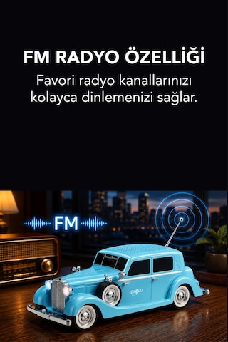 Retro Bluetooth Hoparlör 10w Vintage Araba Tasarımlı Fm Radyo Usb Tf Kart Destekli Tws Stereo