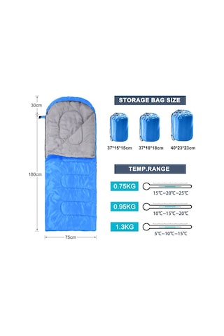 Pazly Her Mevsim Kamp Uyku Tulumu - Hafif, Sıcak, Rüzgar Geçirmez Lacivert, 170t Polyester, Kapüşonlu, Dört Mevsim Kullanım Lacivert