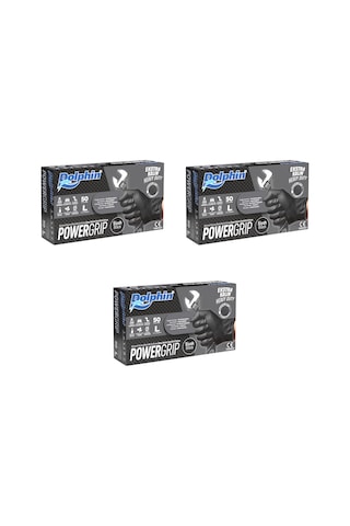 Dolphin Nitril Powergrip Ekstra Kalın Elmas Dokulu Eldiven Siyah Large Büyük Boy - 50'li 3 Paket