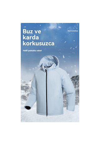 Dik Yakalı Pamuklu Dolgulu Mont, Kışlık Pamuklu Dolgulu Ceket, Rüzgar Geçirmez Pamuklu Dolgulu Mont, Bol Şişme Ceket Gri