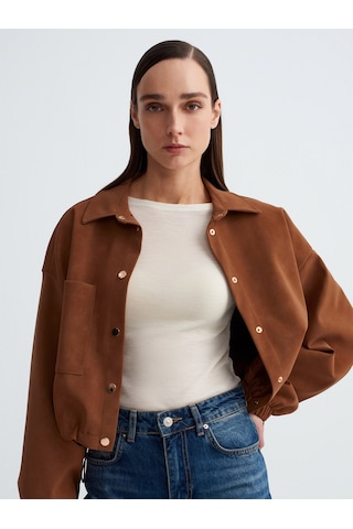 Dilvin 60781 Süet Bomber Ceket-taba Taba