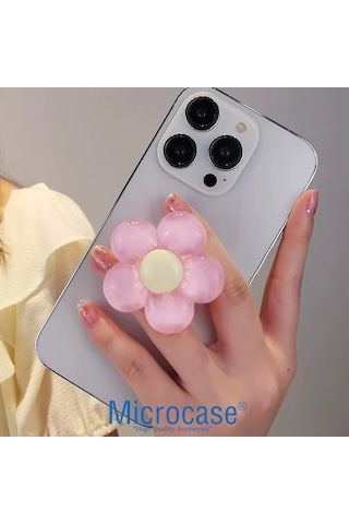 Microcase 3d Çiçek Tasarımlı 3m Yapıştırmalı El Parmak Tutucu Cep Telefonu Tutacağı Popsocket - Al5246 Açık Mavi