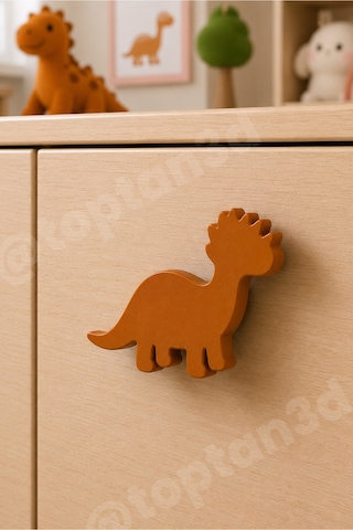 8 Adet - Kahverengi Dinozor Dolap Kulpu - Modern Çocuk, Bebek Odası Mobilya Kulpu Kulp Vidası Dahildir Sarı
