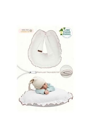 Mordesign Fırfırlı Emzirme Yastığı, Bebek Destek Minderi, Hamile Yastığı, Pamuk Kumaş, Ruffle Seri, Beyaz Zg10197