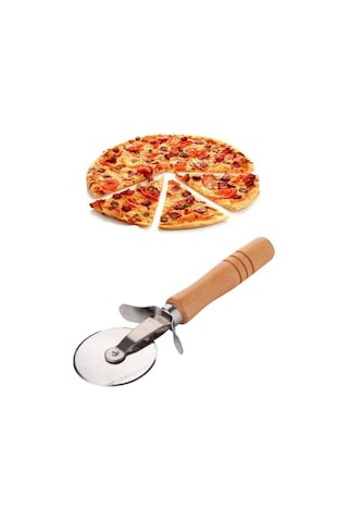 Bambu Saplı Pizza Ve Hamur Kesici Rulet Ahşap - Gümüş