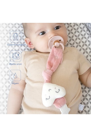 Babyjem Emzik Askısı Kalp Desen Gül Kurusu