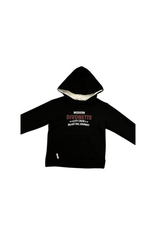 Divonette Erkek Çocuk Önü Yazılı Şardonlu Sweatshirt-15093 Siyah