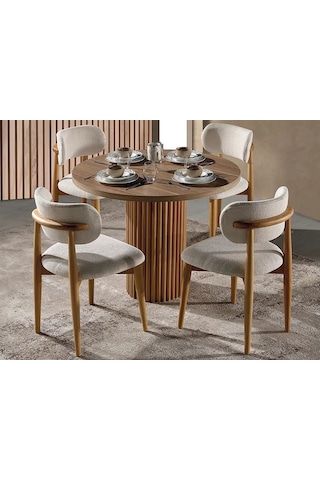 Boho İskandinav Natural Ahşap Masa Sandalye Takımı 90x90 Ceviz