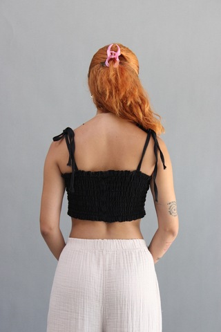 Müslin Gipeli Crop Top Siyah