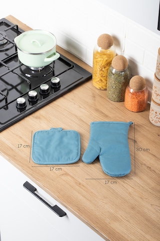 Porsima 3136 2li Isıya Dayanıklı Fırın Eldiveni Seti Mutfak Eldiveni Seti Mavi Mavi