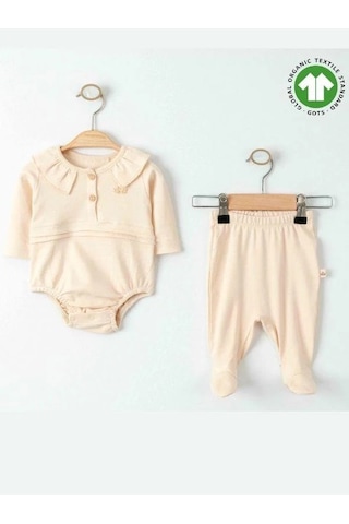 Zekids Bebek Bodyli Patikli Altlı İkili Organik Takım-15490 Krem