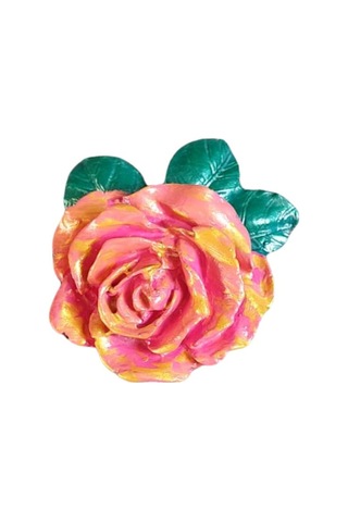 Uretti - Ayşe 7362 0385 El Yapımı Minik 2'li Pembe - Turuncu Renk Gül Magnet - 6 X 7 Cm