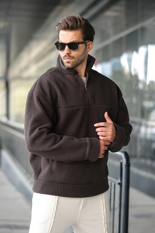 Madmext Füme Yarım Fermuarlı Dik Yaka Polar Sweatshirt E7165 Füme