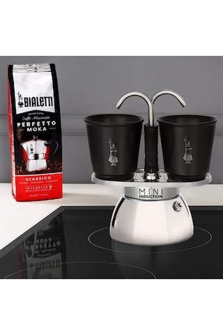 Bialetti - Set Mini İndüksiyon: Ocak Üstü Espresso Pişirici + 2 Cups - İndüksiyon Ocak Türleri İçin Uygundur Sku: Smg8690010202932