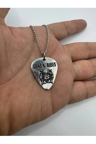 Guns N' Roses Pena Kolye Çift Taraflı Rock El İşaretli Unisex Metal Kolye 60 Cm Zincir Çok renkli