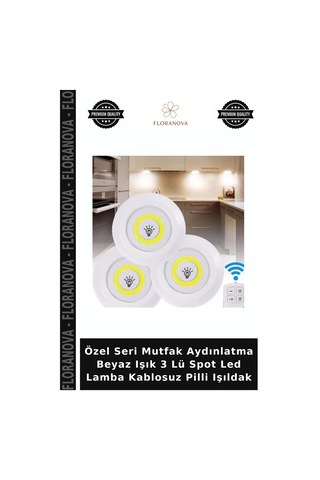 Özel Seri Mutfak Aydınlatma Beyaz Işık 3 Lü Spot Led Lamba Kablosuz Pilli Işıldak
