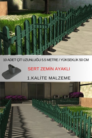 Dekoratif Plastik Alan Oluşturma Ve Bahçe Çiti 10 Adet Çit Y: 50 Cm / G: 5.5 M Sert Zemin Ayaklı - Yeşil
