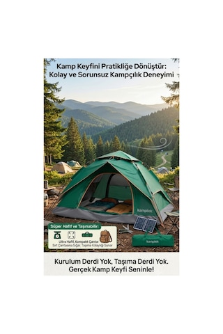 Camp One Dört Mevsim 4 Kişilik Çift Katmanlı Otomatik Kamp Doğa Deprem Çadırı Çok Renkli