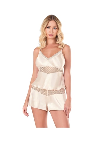 Primoda Willike Fildişi Saten Babydoll Şort Takımı Fil Dişi