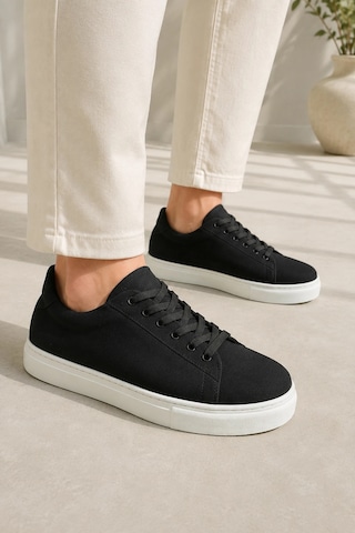 Mevese Austin Bağcıklı Cilt Erkek Günlük Sneaker Ayakkabı - Siyah Beyaz Süet