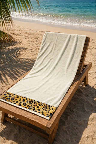 Leopar Plaj Havlusu %100 Pamuk Sertifikalı Deniz & Havuz Havlu Krem 70x140cm Ekru