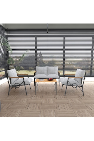 Doruk Home , Bahçe, Cafe, Metal Kanepe Koltuk Takımı , Bahçe Mobilyası, 70x40 Sehpalı - 211 Açık Gri Uyumlu