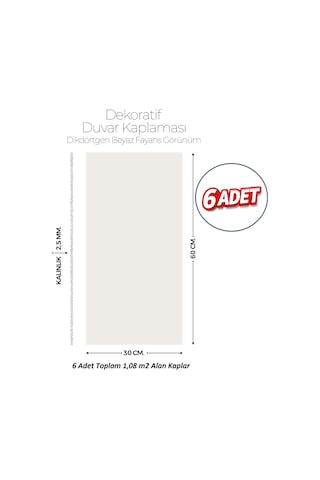 30x60 Cm Kendinden Yapışkanlı Duvar,banyo,tezgah Arası Kaplama Kırık Beyaz 8811-30-6