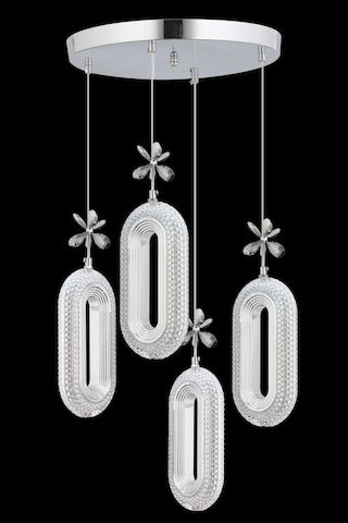 Alfa 4'lü Gümüş 3 Renk Ledli Kristal Taşlı Modern Led Avize Krom