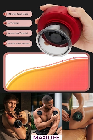 Smart Cupper Şarjlı Kupa Çekme Işık Tedavili Hacamat Masaj Vakum Cihazı Kırmızı