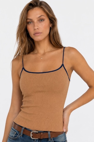 Neden Tekstil Kontrast Şeritli Triko Atlet Body - Camel-laci