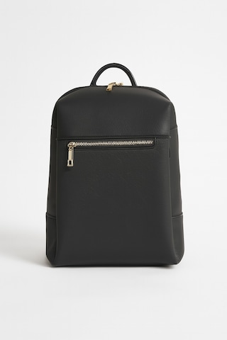 Kadın Deri Sırt Çantası Gold Detay Geniş Hacimli Altın Fermuarlı Siyah - Altın