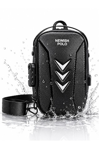 Newish Polo Erkek Şifreli Kilitli Su Geçirmez Tek Sırt Askılı Sling Bag Usb Ve Kulaklık Çıkışlı Çapraz Omuz Ve Sırt Çantası Siyah - 007